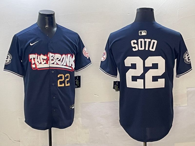 Men New York Yankees 22 Soto Drak Blue four generations Joint Name 2025 Nike MLB Jersey style 5